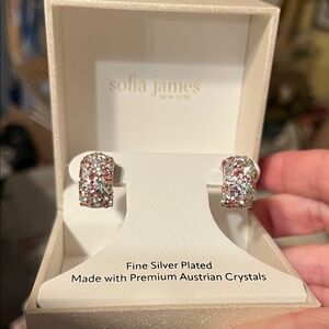 NIB Sofia James Silver Plated Australian Crystal Earrings Pink and white